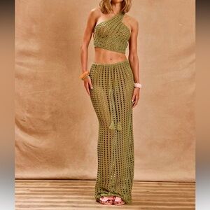 Olive Green Crochet Maxi Skirt & Top